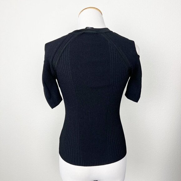 Bebe Black Keyhole Cutout Cold Shoulder Ribbed Knit Top Womens XS - Picture 2 of 7